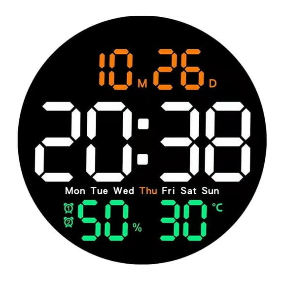 KQJQS Round Wall Clock Multifunctional Remote Control Digital Electronic Clock for Living Room Silent Clock with Colorful Screen Display