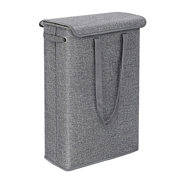 KQJQS Portable Skinny Slim Laundry Basket with Lid, 45L Tall Narrow