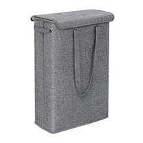 KQJQS Slim Laundry Basket with Lid, Tall Thin Laundry Hamper with Handles, Waterproof Lining Narrow Dirty Clothes Hamper for Bathroom Bedroom Dorm Organization Storage, 45L Gray