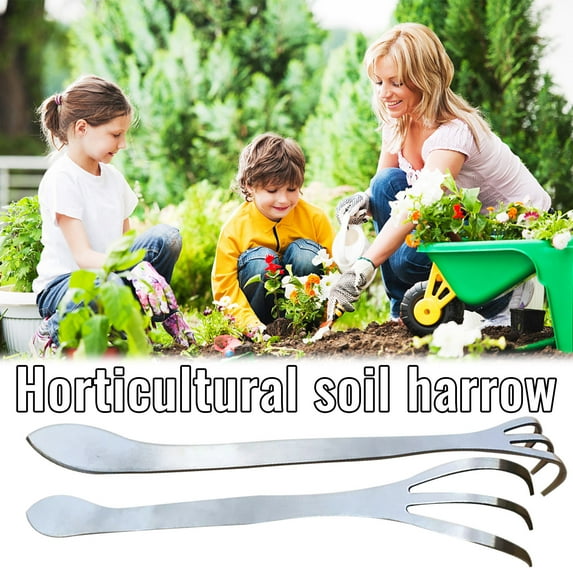 KQJQS Stainless Steel Dual-purpose Pressure Rake Loose Pressure Garden Gardening Potted Planting Maintenance Tools