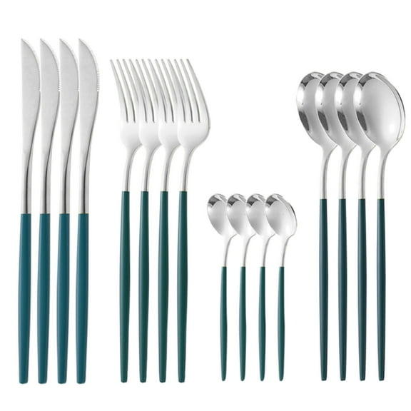 KQJQS Stainless Steel Western Cutlery Set Gold Plated Steak Knife, Fork, and Spoon 16 Pcs