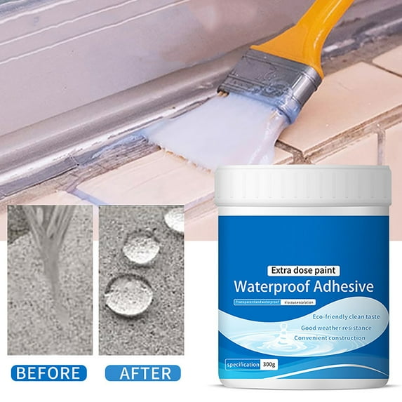 KQJQS Transparent Waterproof Sealant, 300ml Waterproof Coating Glue with Brush, High Bonding Strength, Flexible Leak-Proof Protection for Walls Roofs