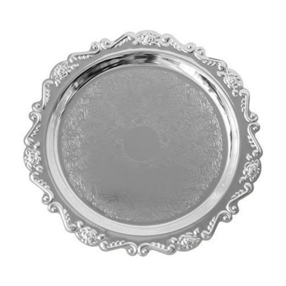 KQJQS Vintage Round Metal Food Serving Tray, Reusable Decorative Appetizer Platter for Kitchen, Party, Centerpiece Display