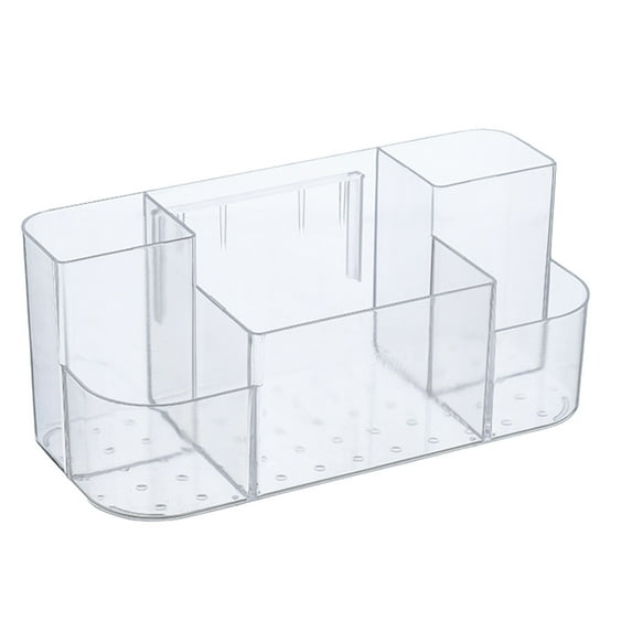 KQJQS Wall-Mounted Cosmetic Organizer – Transparent Plastic Bathroom Storage with Drainage Holes | No-Drill Adhesive & Mold-Resistan