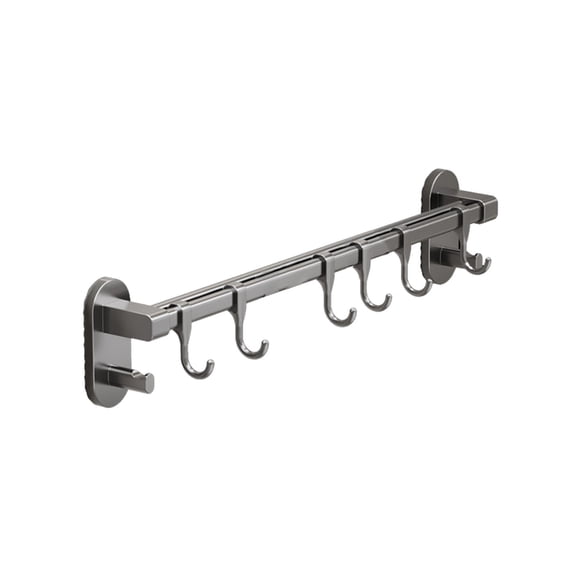 KQJQS Wall Mounted Kitchen Hook Rack, No-Drill Aluminum Hanging Rod for Utensils, Space-Saving Storage for Pots, Pans, and Spoons