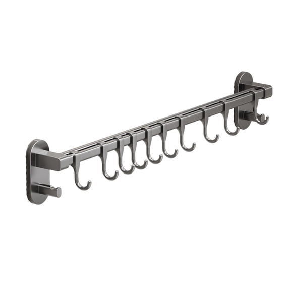 KQJQS Wall Mounted Kitchen Hook Rack, No-Drill Aluminum Hanging Rod for Utensils, Space-Saving Storage for Pots, Pans, and Spoons