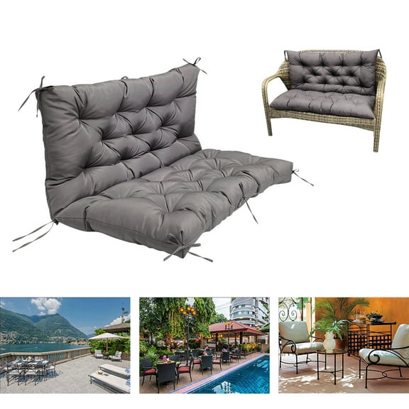 KQJQS Waterproof Bench Cushion with Backrest, Seat Swing Replacement Cushions Overstuffed for Garden Patio Furniture Loveseat Swing Outdoor Bench Cushions (47.2*39.4*3.94inch)