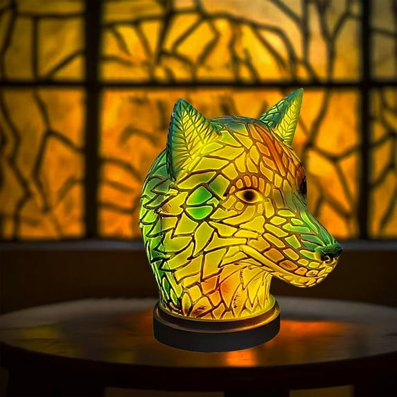 KQJQS Wolf Table Lamp Stained Glass Wolf Table Lamp Series for Bedroom Animal Lovers Home Decoration,Animal Bedside Lamp with Night Light