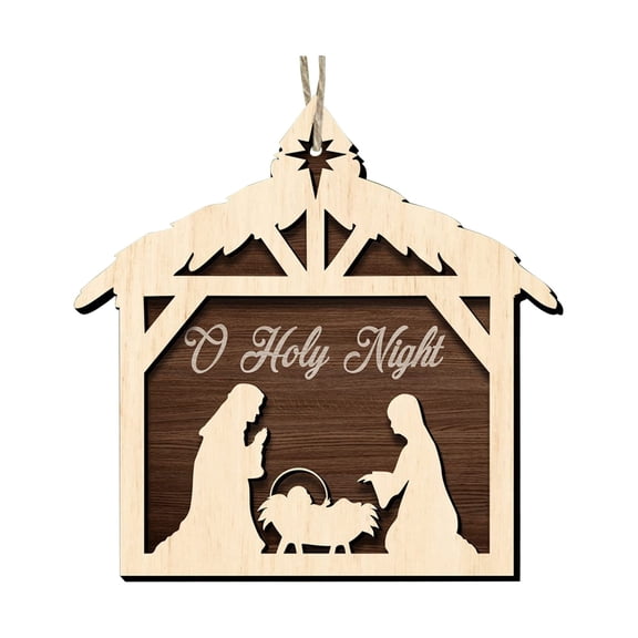 KQJQS Wooden Nativity Scene Christmas Hanging Decoration - Natural Wood, Durable and Lightweight, Layered Design, Flat Bottom for Easy Placement