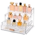 thumbnail image 1 of KQJS Makeup Organizer for Vanity with Drawer, 3-Tier Perfume & Skincare Display Stand, Countertop Storage for Nail Polish, Spices, Figures & Beauty Essentials, Clear, 1 of 11