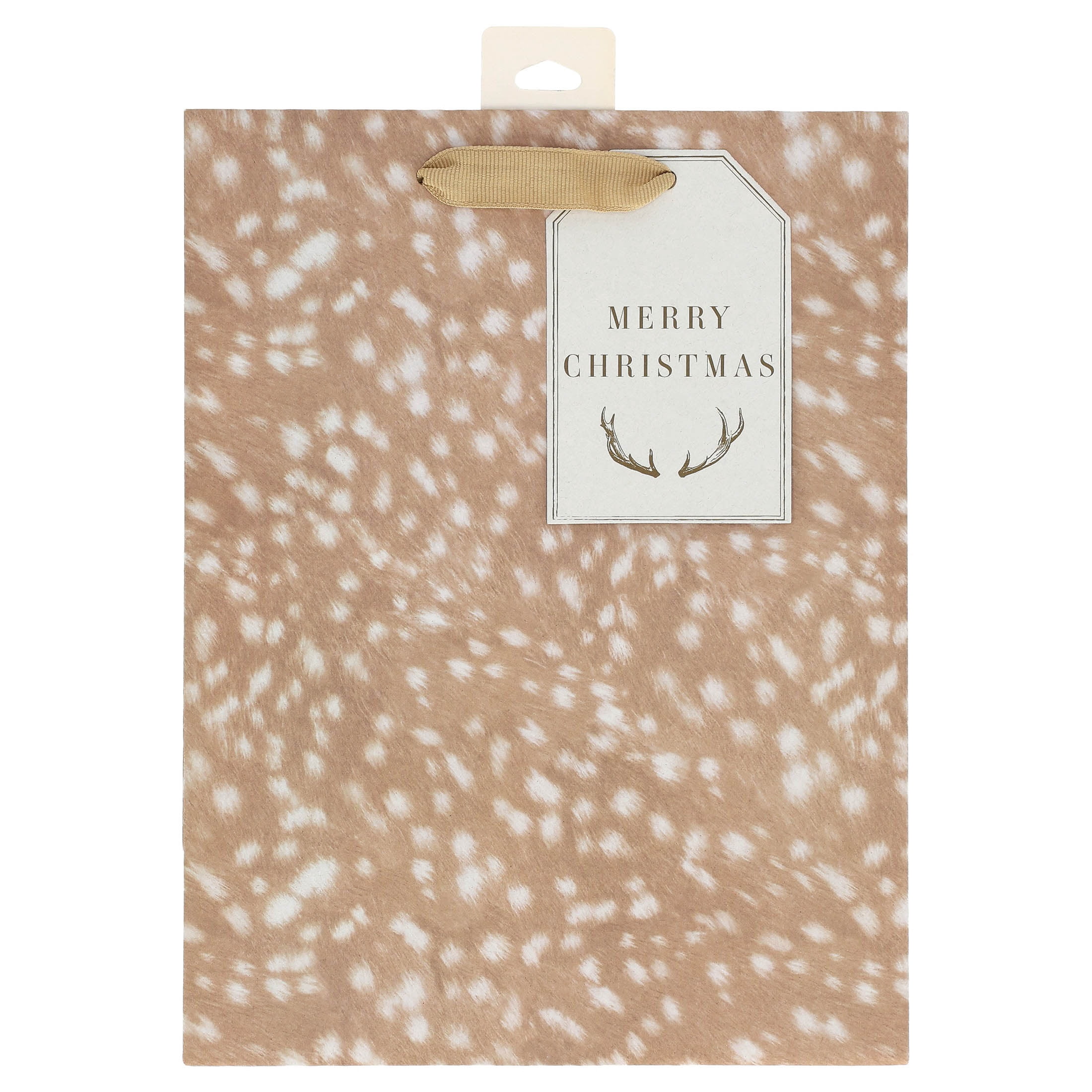 Tan and White Deer Print Christmas Paper Gift Bag, 7.5" x 4.5" x 9.75", by Holiday Time