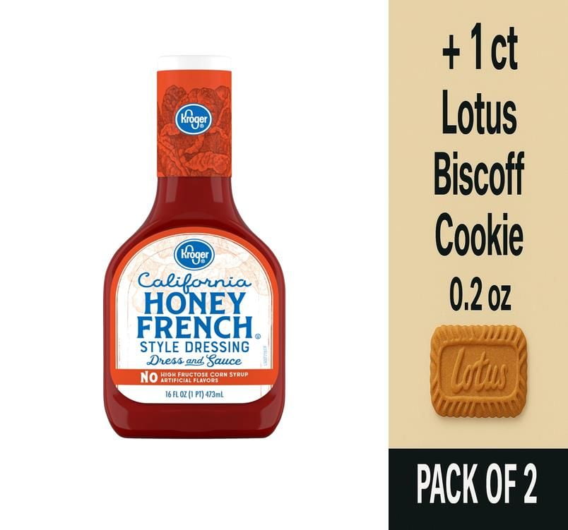 KR California Honey French Style Salad Dressing 16 fl oz - Pack of 2 & Lotus Biscoff Cookie - 0.2 Oz - 1 ct