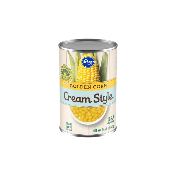 KR Canned Cream Style Golden Corn, No Artificial Colors or Flavors, Cholesterol Free, Vegan, Low Fat, 14.75 oz