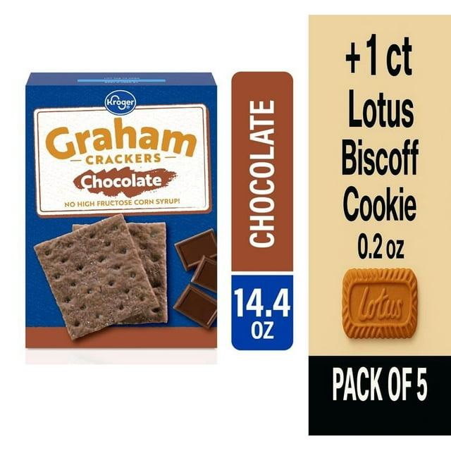 KR Chocolate Graham Crackers 14.4 oz - Pack of 5 & Lotus Biscoff Cookie - 0.2 Oz - 1 ct