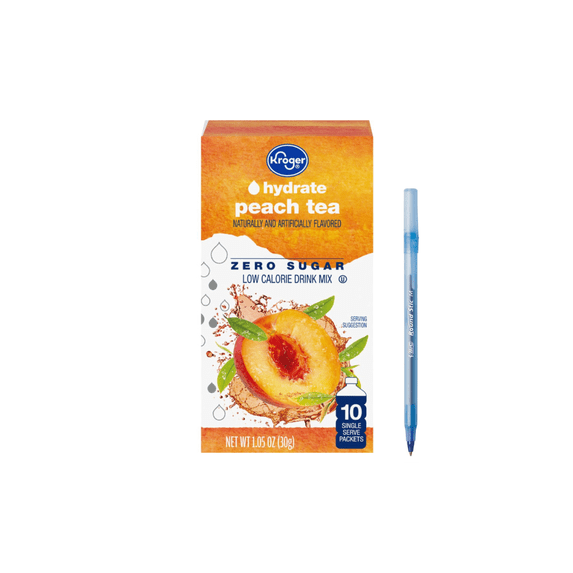 KR Hydrate Zero Sugar Peach Drink Mix Packets Peach Tea Flavored Low Calorie 10 Count 1.05 oz