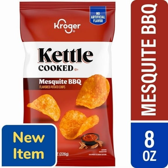 KR Kettle Cooked Mesquite BBQ Flavored Potato Chips, Sweet and Smoky, 8 oz