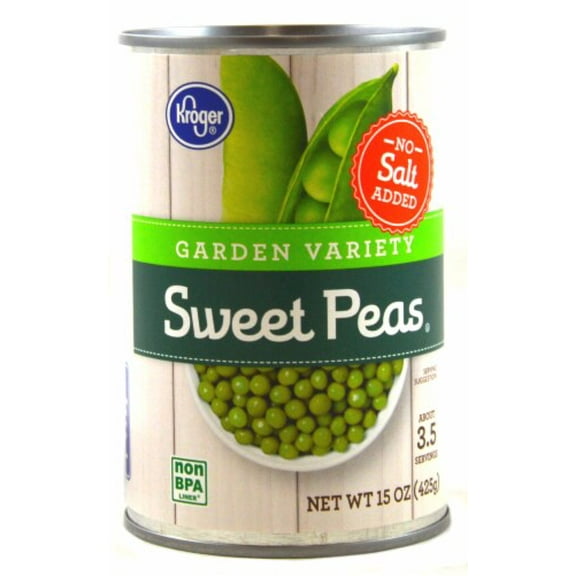 KR No Salt Added Garden Variety Canned Sweet Peas 15 oz - Pack of 2