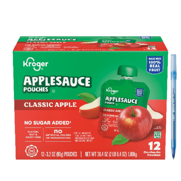 KR No Sugar Added Classic Apple Applesauce Pouches 12 Count 38.4 OZ