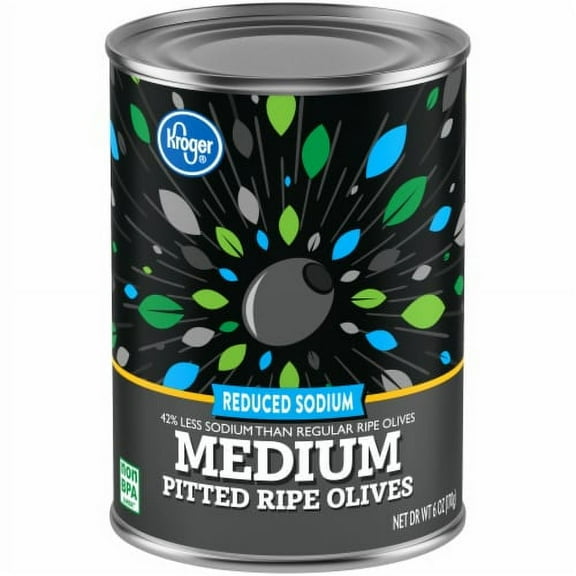 KR Reduced Sodium Medium Pitted Ripe Olives 6 oz.