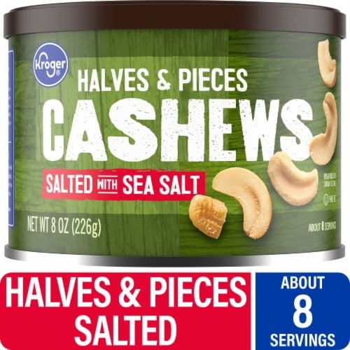 2X - KR Salted with Sea Salt Halves & Pieces Cashew Nuts-8 oz