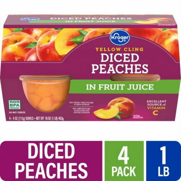 KR Yellow Cling Diced Peach Cups in 100% Juice 4 ct / 4 oz