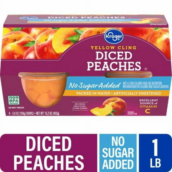 KR No Sugar Added Yellow Cling Diced Peaches Cups 4 ct / 3.8 oz.