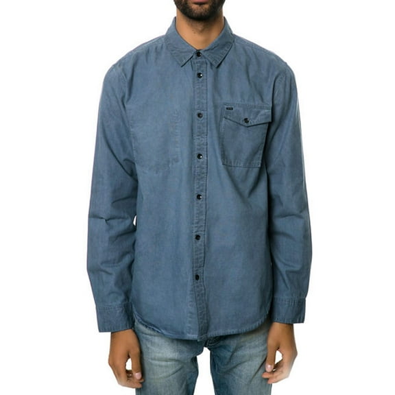 KR3W Mens The New Breed LS Button Up Shirt, Blue, Medium