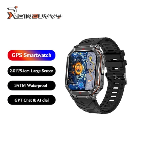 KR92 GPS Smart Outdoor Watch 2.01 Inch Bluetooth 5.3 450mAh Flashlight Barometric Altitude Monitoring Health Monitoring Sleep Monitoring Compatible iOS0 and Android Sports Watch Multi-color optional