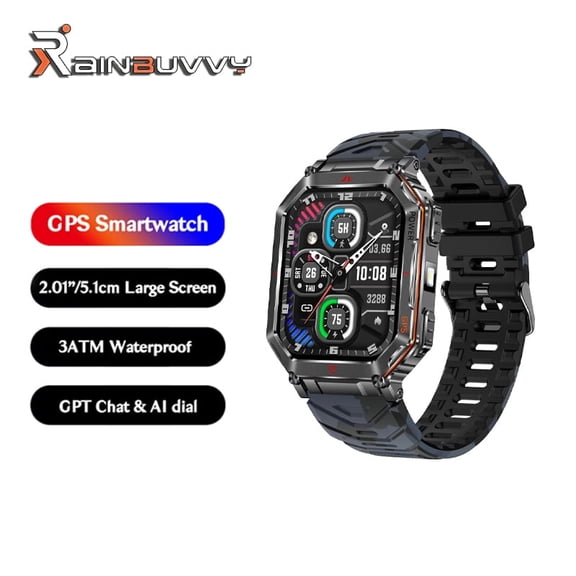 KR92 GPS Smart Outdoor Watch 2.01 Inch Bluetooth 5.3 450mAh Flashlight Barometric Altitude Monitoring Health Monitoring Sleep Monitoring Compatible iOS0 and Android Sports Watch Multi-color optional