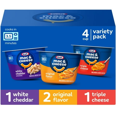 Kraft Mac and Cheese, 4 Cups, for Easy Dinner or Dinner Sides, Variety Pack, No Artificial Flavors, Preservatives or Dyes, 8.1 oz