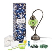 KRAFTSTORIES Turkish Mosaic Swan Neck Lamp Making Kit| DIY Colorful Glass Decorative Nightstand Table Light| Craft Kit |Make Your Own Lamp | Living Room Bedroom | Antique Bronze Base Green
