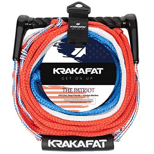 KRAKAFAT 75ft Water Ski Rope for Water Skiing comfortable 12" EVA Grip