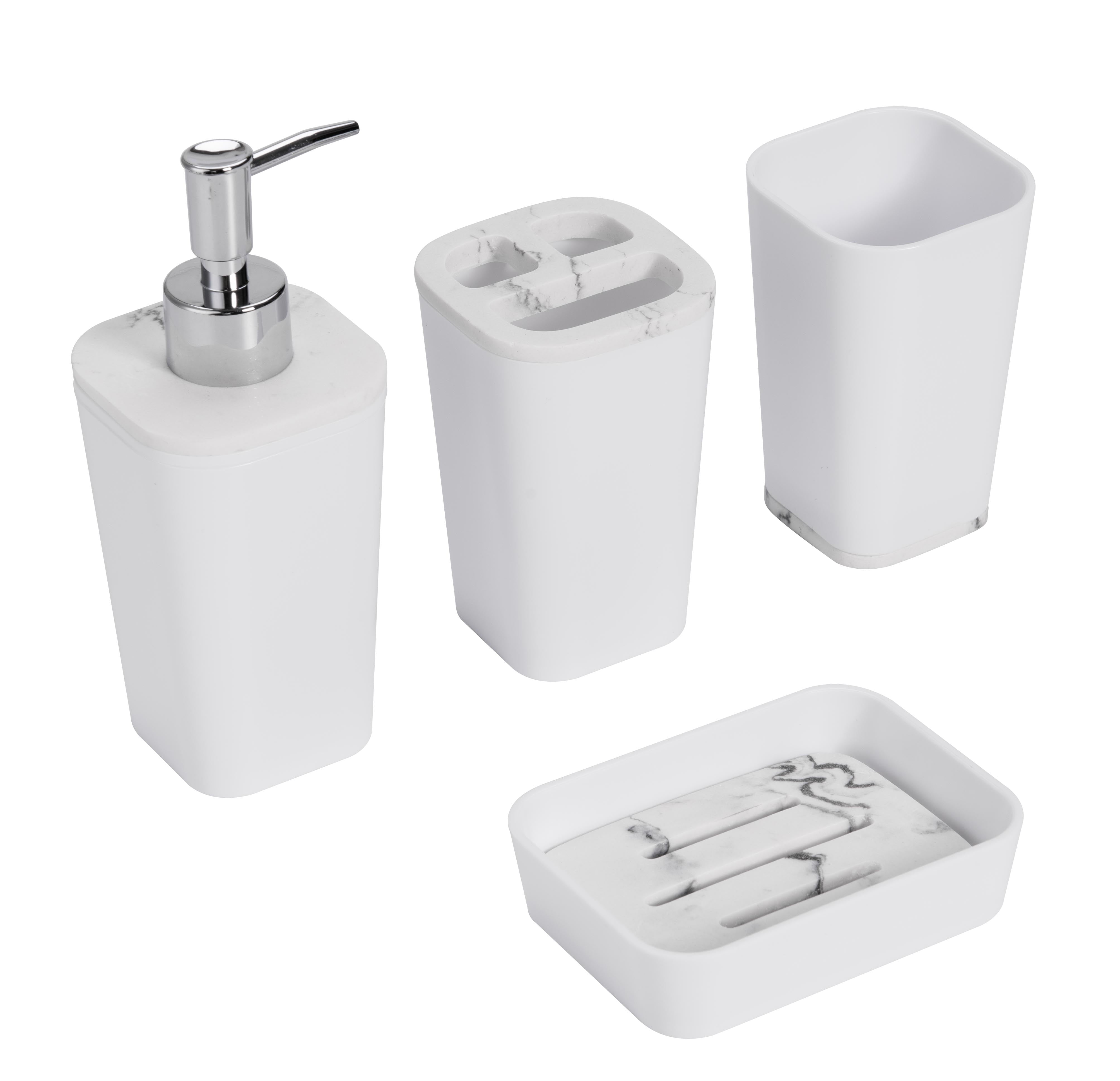 White Resin and Plastic 4-Piece Bathroom Accessory Set