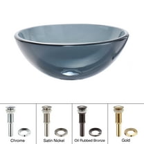 KRAUS 14 Inch Glass Vessel Sink in Clear Black with Pop-Up Drain and Mounting Ring in Satin Nickel