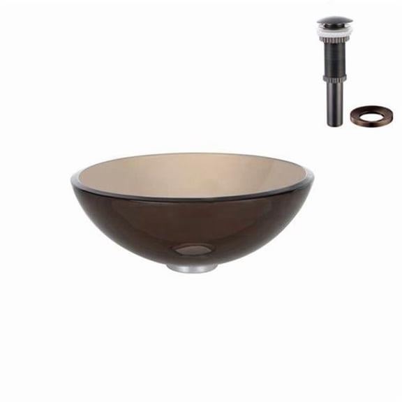 KRAUS 14 Inch Glass Vessel Sink in Clear Brown with Pop-Up Drain and Mounting Ring in Oil Rubbed Bronze