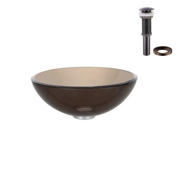 KRAUS 14 Inch Glass Vessel Sink in Clear Brown with Pop-Up Drain and Mounting Ring in Oil Rubbed Bronze
