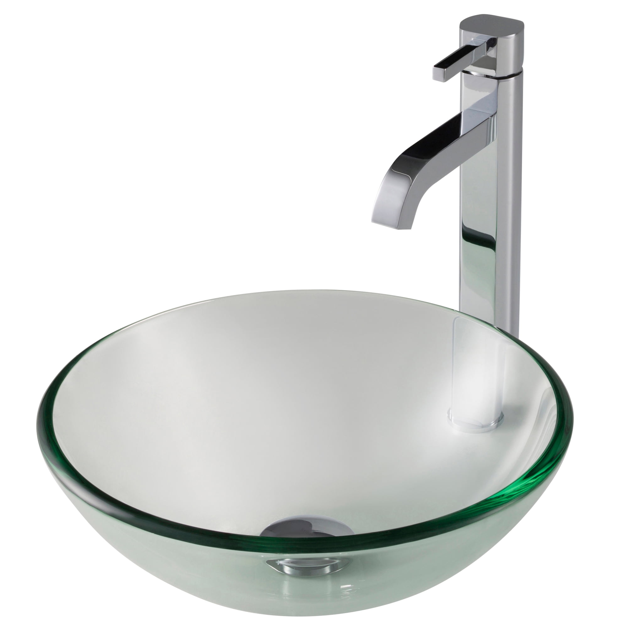 KRAUS 14inch Clear Glass Bathroom Vessel Sink and Ramus Faucet Combo