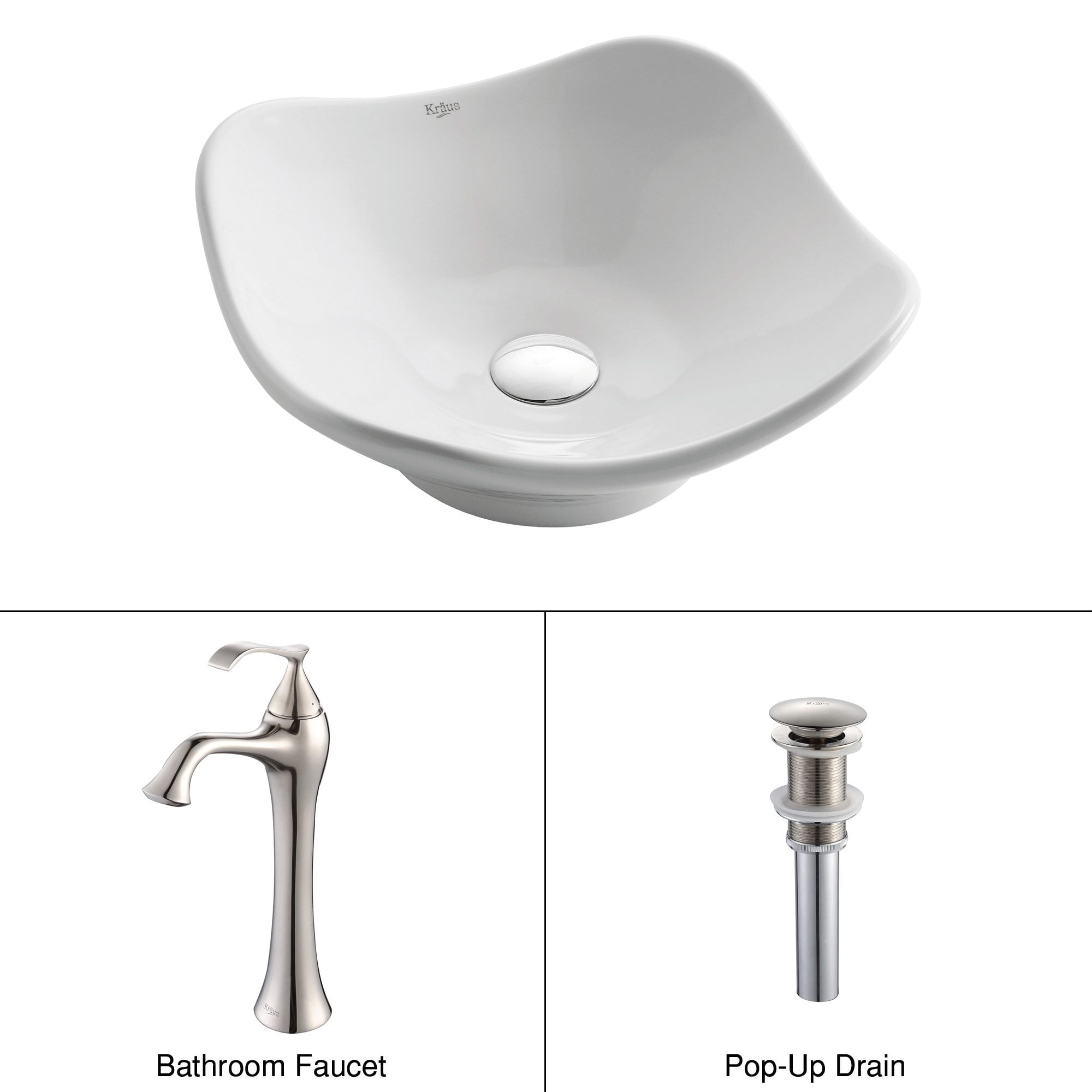 KRAUS 15 1/2-inch Modern Art White Porcelain Ceramic Bathroom Vessel ...