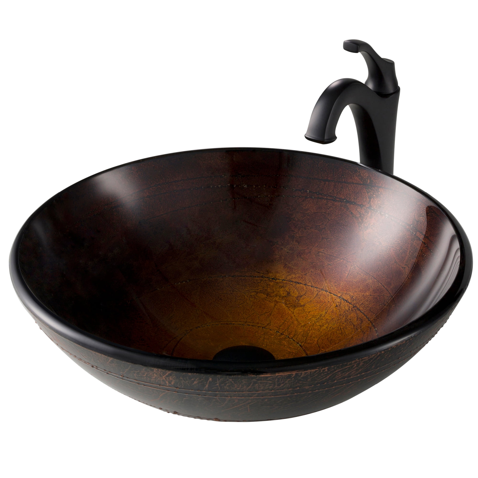 Copper Brown Glass Vessel Sink with Matte Black Faucet Combo