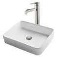 thumbnail image 1 of KRAUS 19-inch Modern Rectangular White Porcelain Ceramic Bathroom Vessel Sink and Ramus Faucet Combo Set with Pop-Up Drain, Satin Nickel Finish, 1 of 11