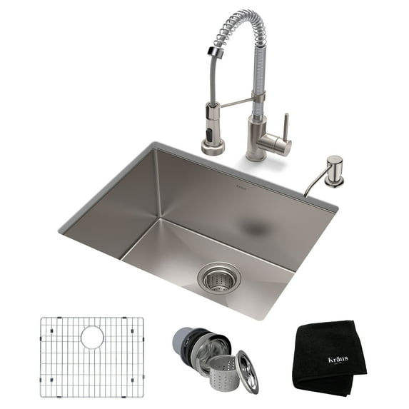 KRAUS 23-inch 16 Gauge Standart PRO Kitchen Sink Combo Set with Bolden 18-inch Kitchen Faucet and Soap Dispenser, Stainless Steel Chrome Finish