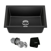 KRAUS Quarza 24  Drop-In / Undermount Single Bowl Granite Kitchen Sink in Black Onyx