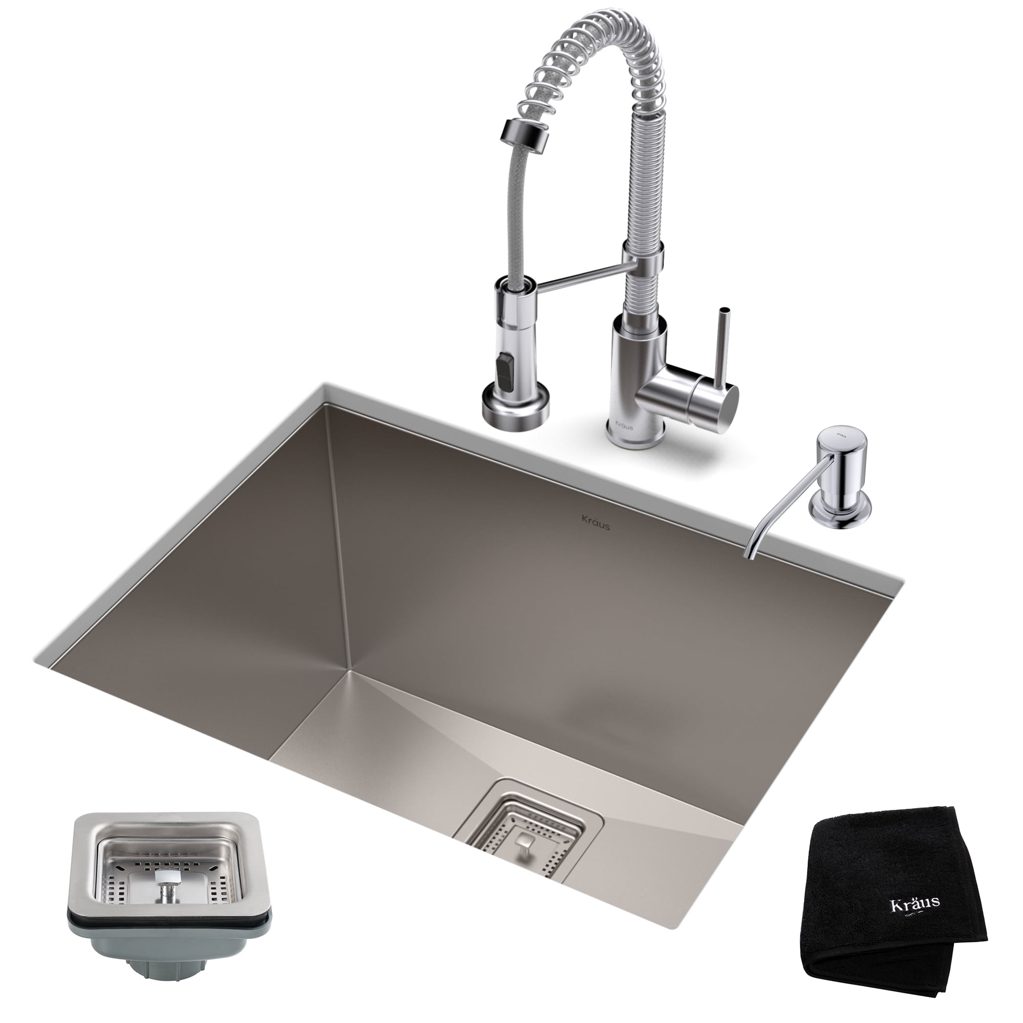 24" Matte Black Stainless Steel Undermount Kitchen Sink with Faucet