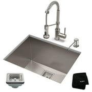 KRAUS 24-inch 18 Gauge Pax Laundry and Utility Sink Combo Set with Bolden 18-inch Kitchen Faucet and Soap Dispenser, Stainless Steel Finish