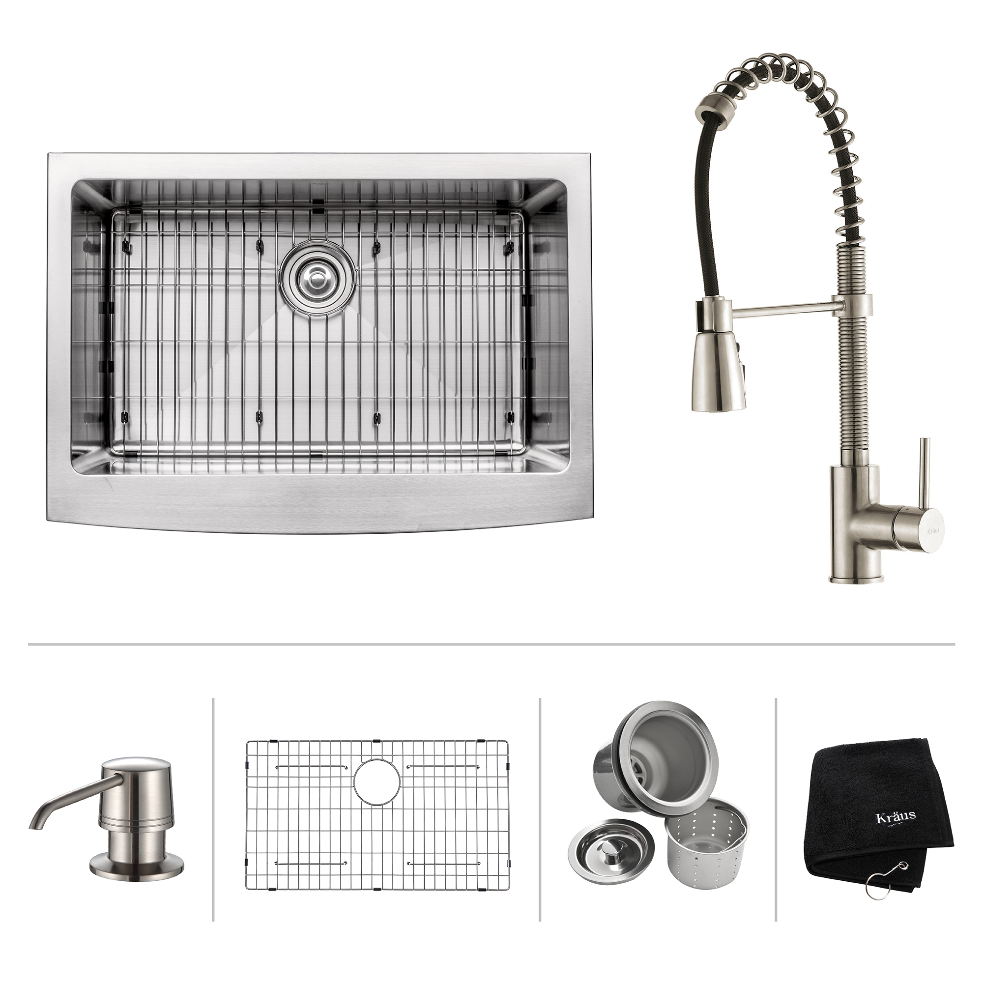 KRAUS 30 Inch Farmhouse Single Bowl Stainless Steel Kitchen Sink with Commercial Style Kitchen Faucet & Soap Dispenser in Stainless Steel - image 1 of 12