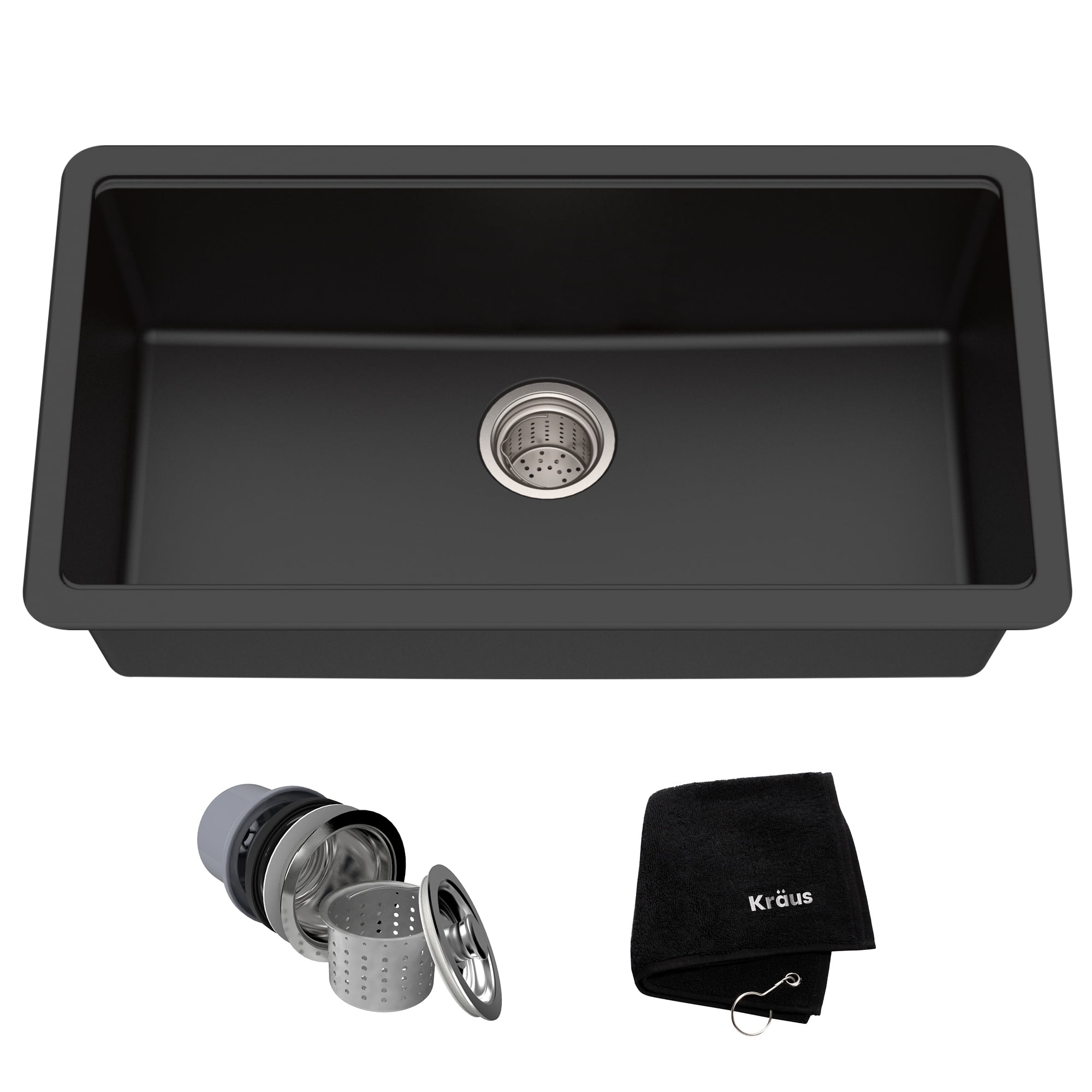 KRAUS 31 Inch Undermount Single Bowl Black Onyx Granite Kitchen Sink KRAUS 31 Inch Undermount Single Bowl Black Onyx Granite Kitchen Sink