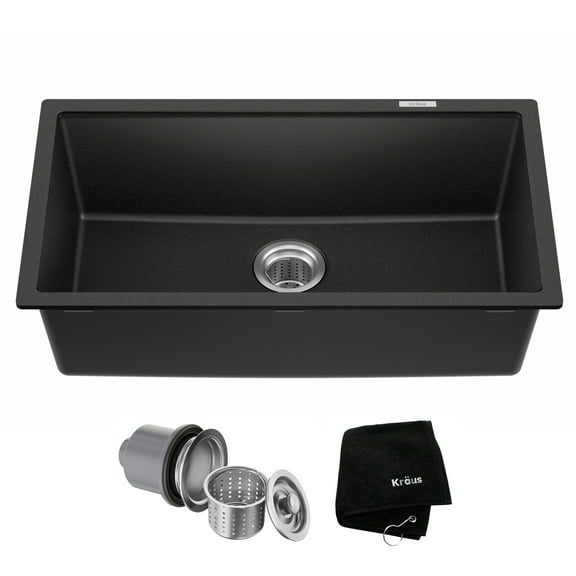 KRAUS Quarza 31” Undermount Single Bowl Granite Kitchen Sink in Black Onyx