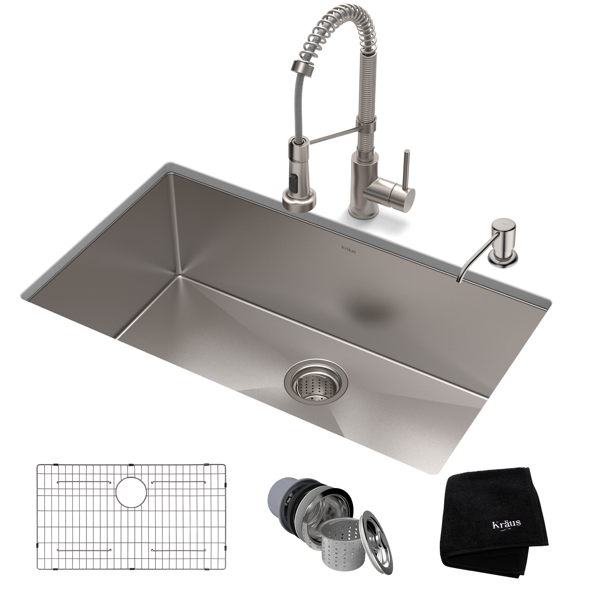 32-Inch Stainless Steel Undermount Kitchen Sink with Faucet and Accessories