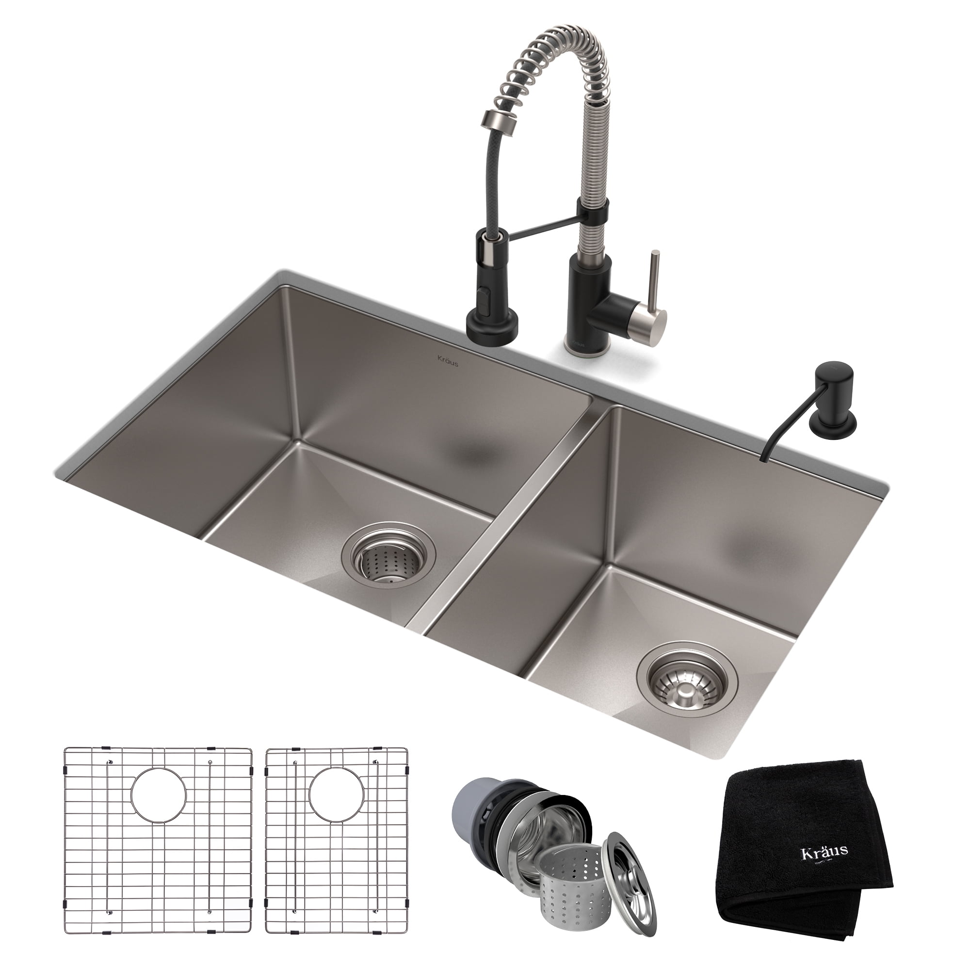 33" Matte Black Stainless Steel Double Basin Undermount Sink with Faucet