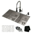 thumbnail image 1 of KRAUS 33-inch 16 Gauge Double Bowl 60/40 Standart PRO Kitchen Sink Combo Set with Bolden 18-inch Kitchen Faucet and Soap Dispenser, Stainless Steel Matte Black Finish, 1 of 13